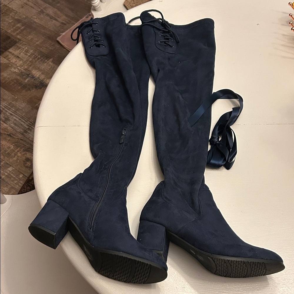 Elegant Navy Over-the-Knee Boots like new 
Side zip lace up back 8.5